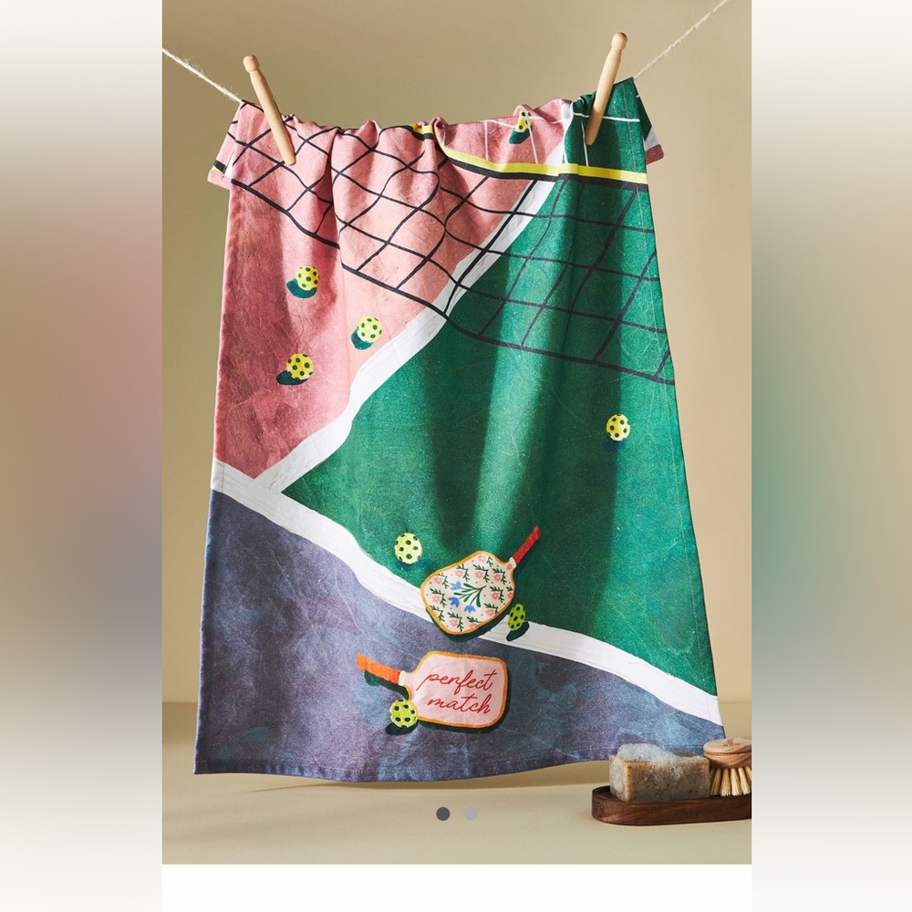 Anthropologie NWT Pickleball Dish towel; embroidered, vibrant sold out/top rated